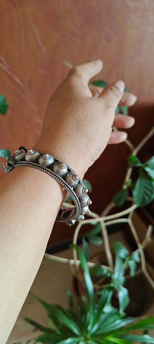 Kara(Bangle)with dome shape in silver finish