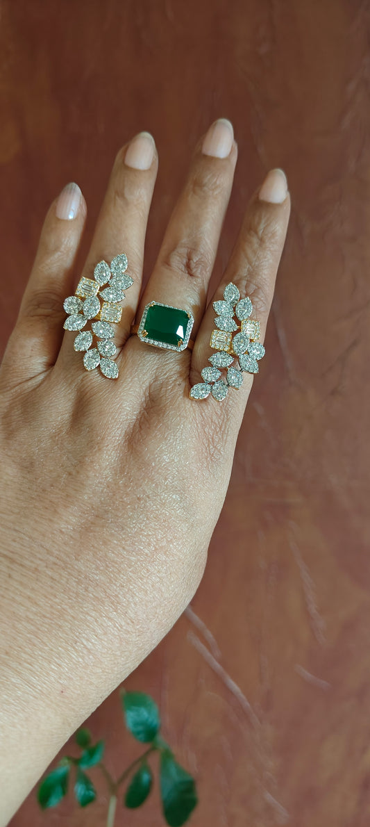 Three finger ring with stone and CZ twigs