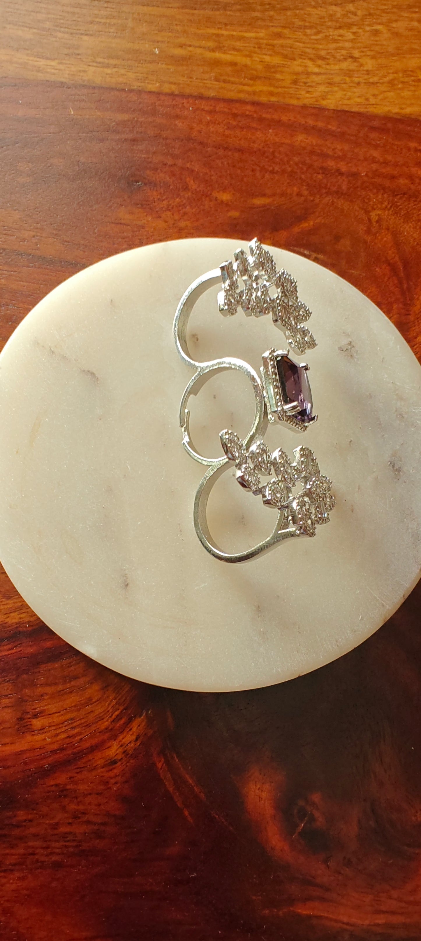 Three finger ring with stone and CZ twigs