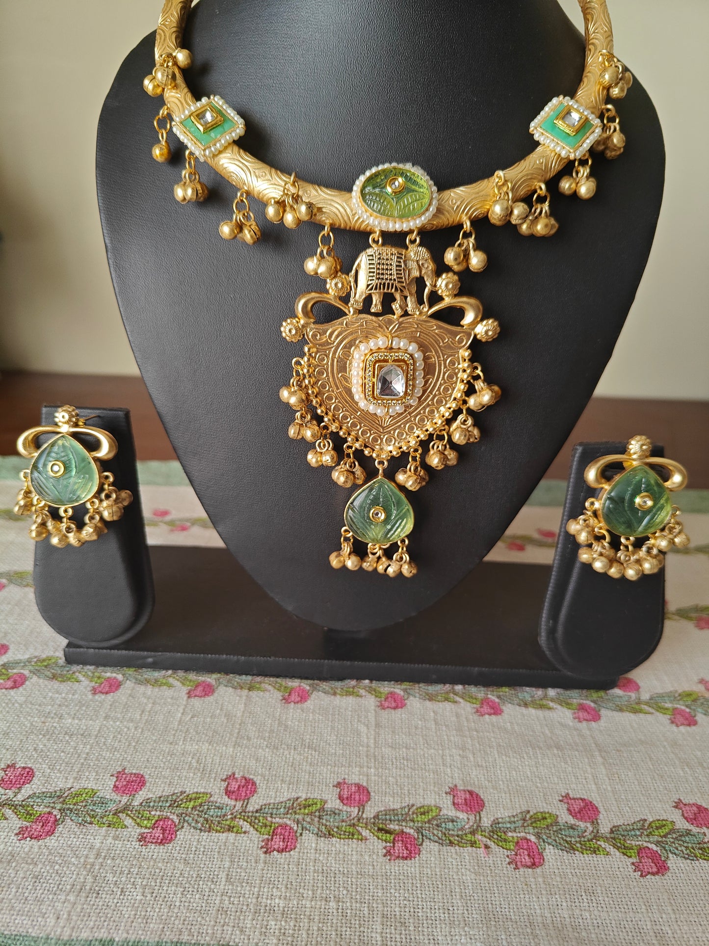Chadna elephant thick hastli with mint green stones
