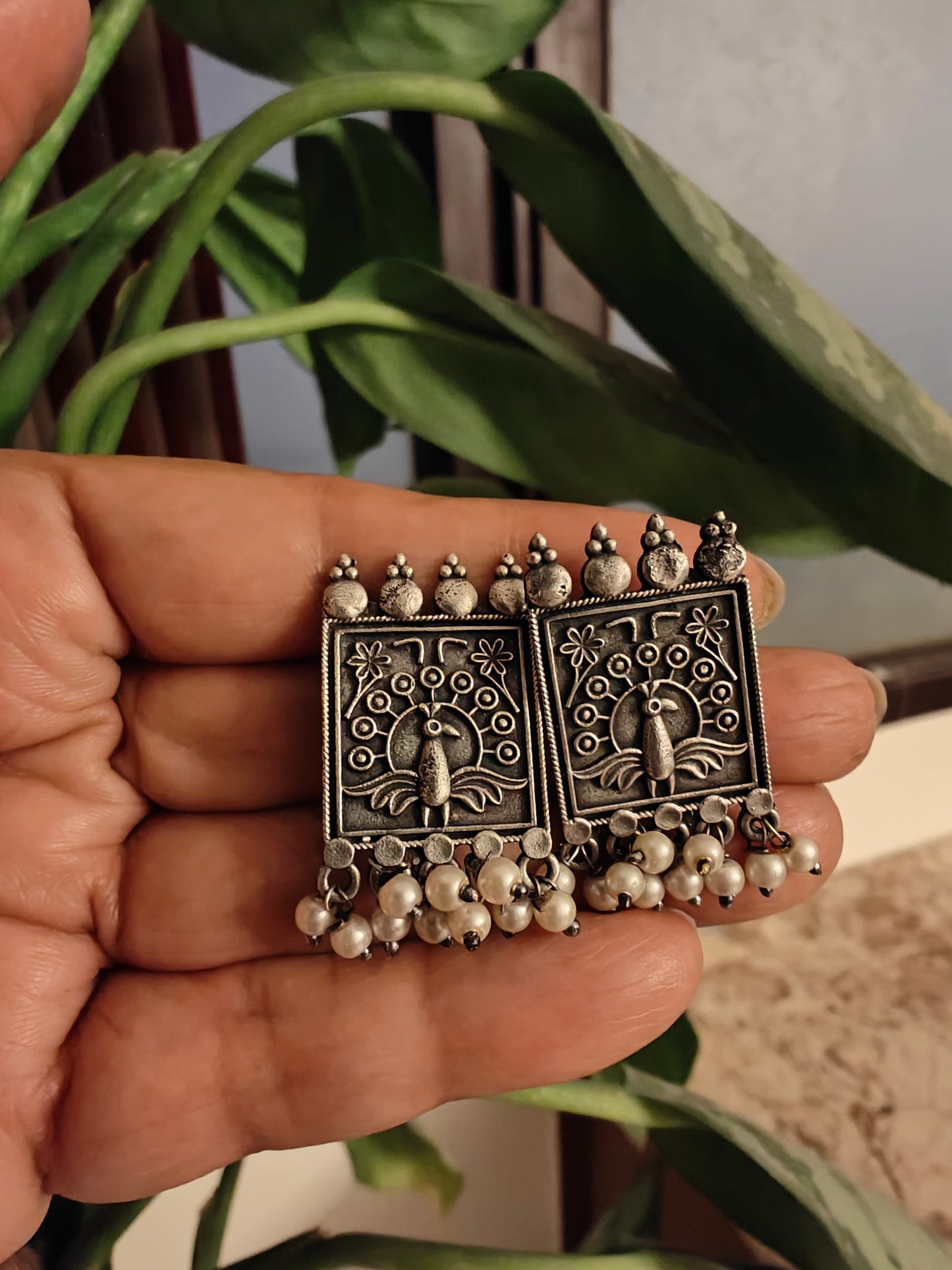 Peacock(earrings)studs with pearls