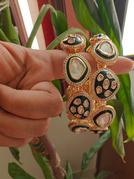 Damru karas with Moissanite and kundan(2pc)