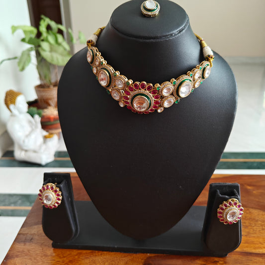 Lekha set with Moissanite and stones with Tikka