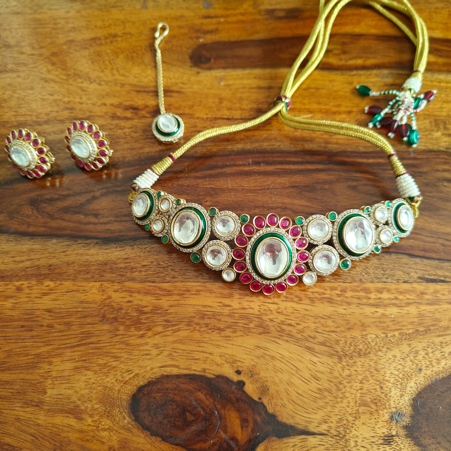 Lekha set with Moissanite and stones with Tikka