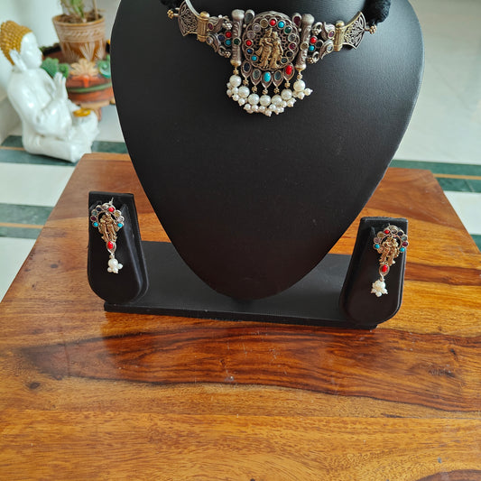 Dual tone choker with Radha- Krishna