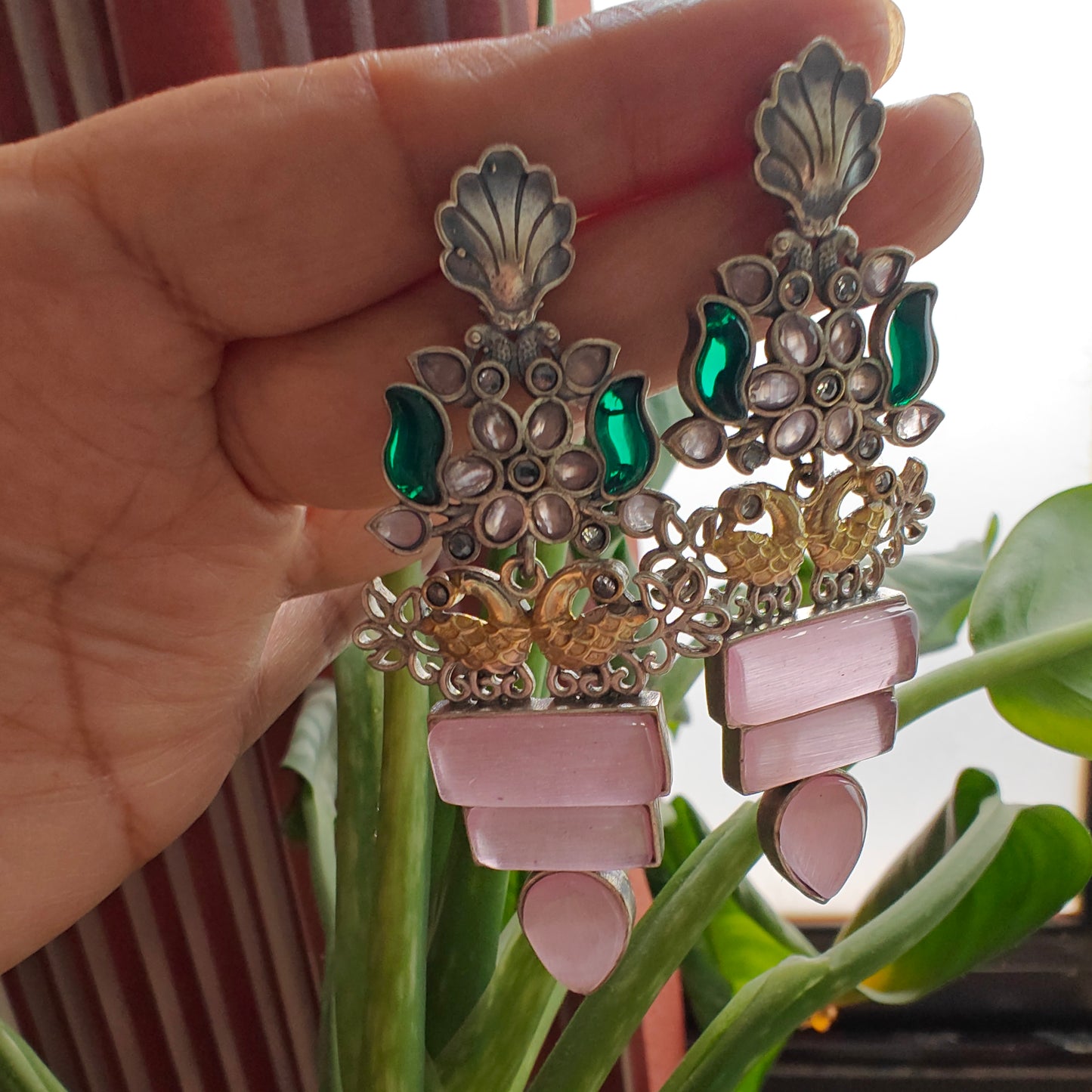 Dual tone stone earrings