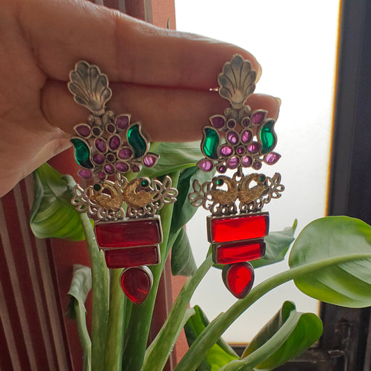 Dual tone stone earrings