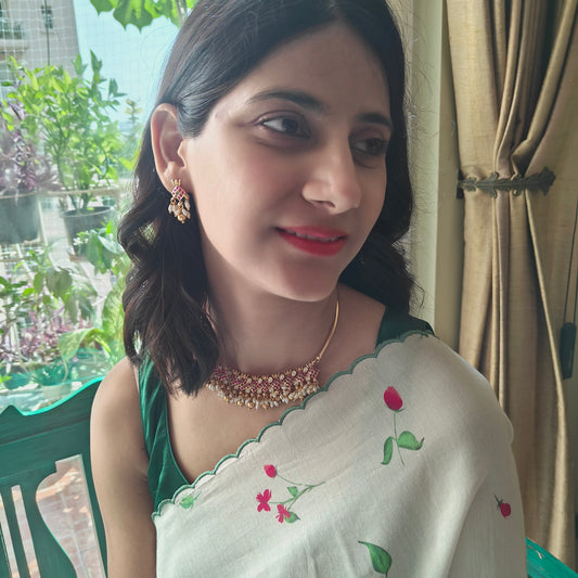 Kajri set with red kemp stones and pearls