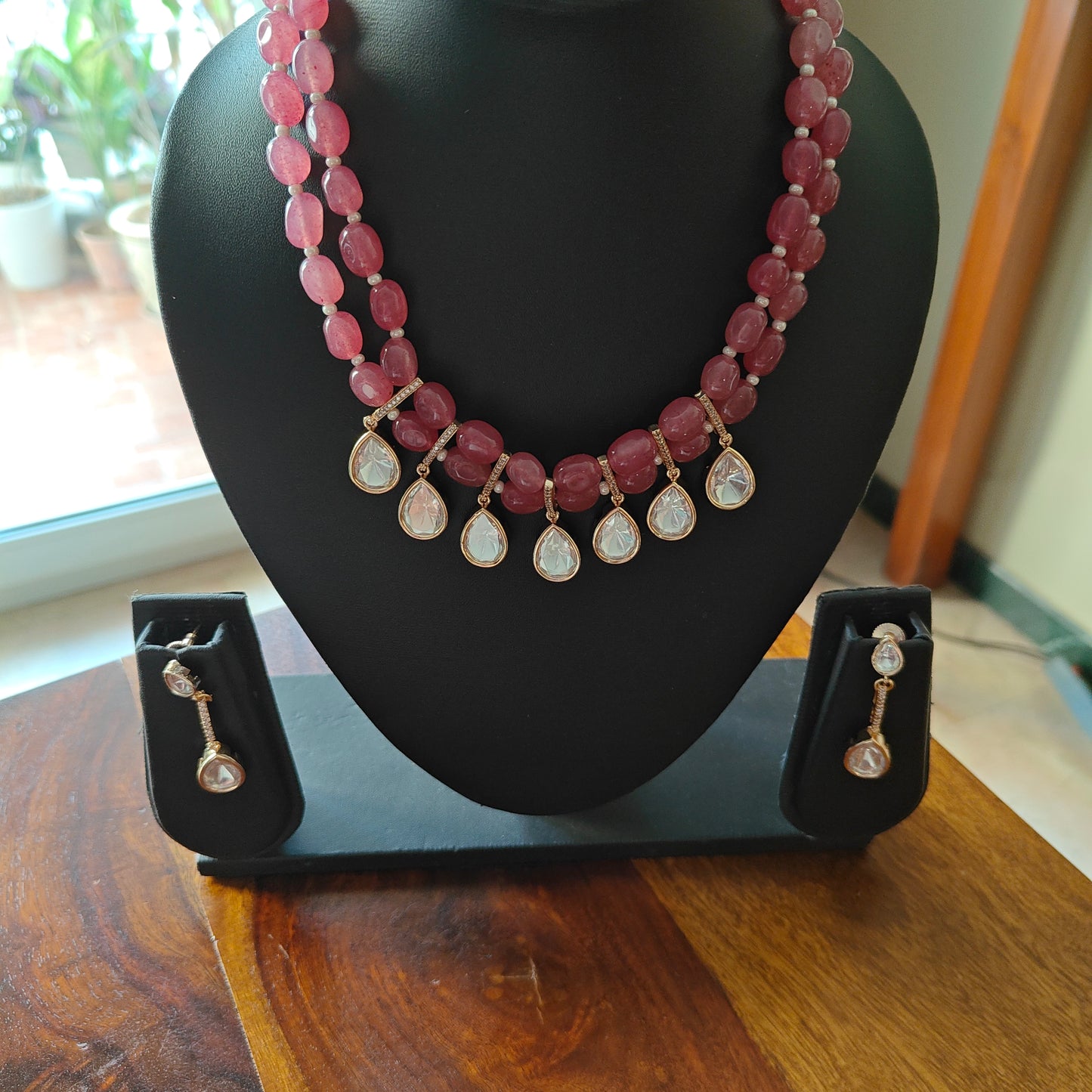 Noori set with double layer of stone with moissanite hanging