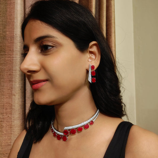 Mayil set with red ruby stones and Cz