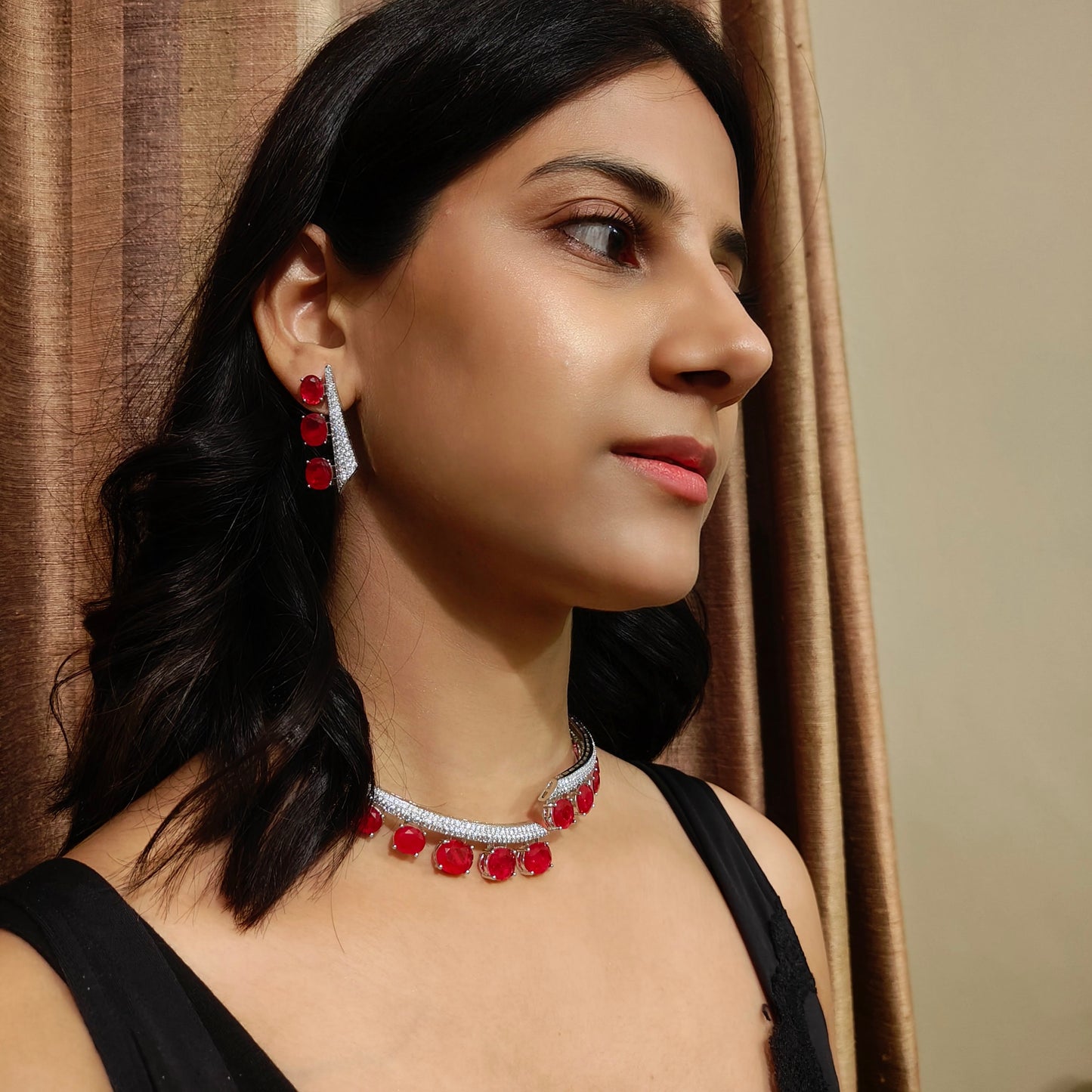 Mayil set with red ruby stones and Cz