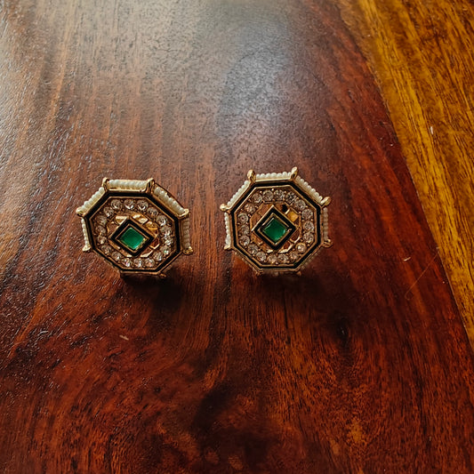 Hexagonal studs(earrings) with red and green stone