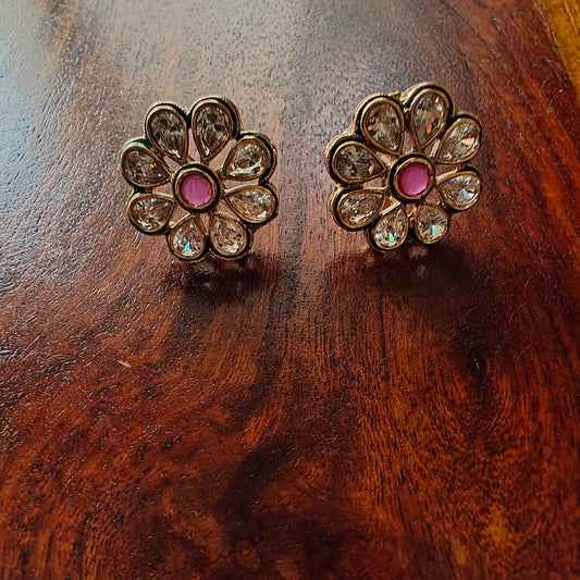 Studs(earrings)with stone centre with meenakari