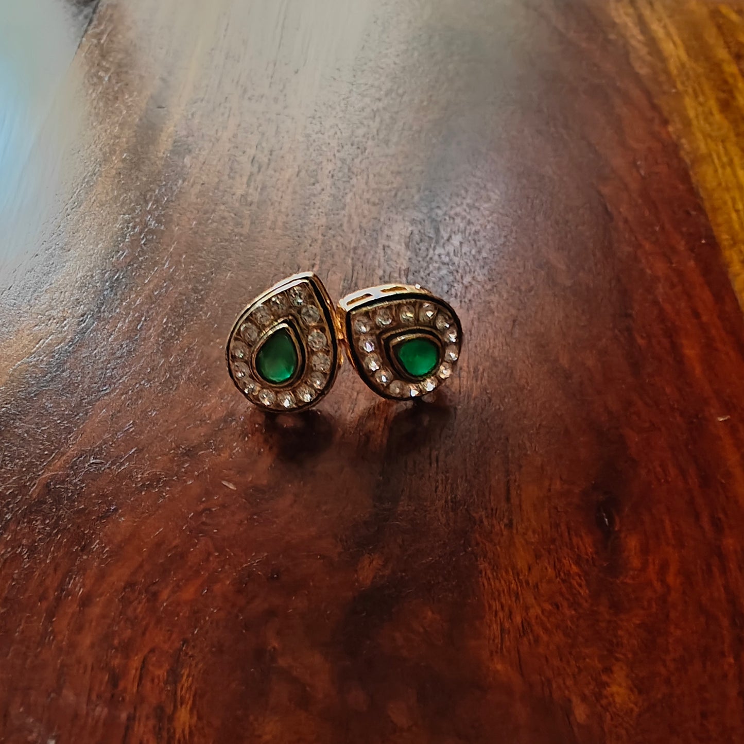 Tear drop shaped studs with stone centre and cz all around