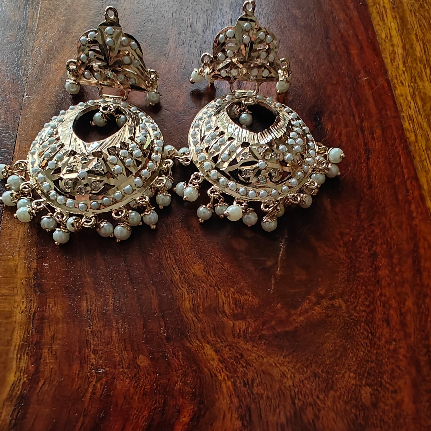 Jadau earrings with pearls and Navratan stones