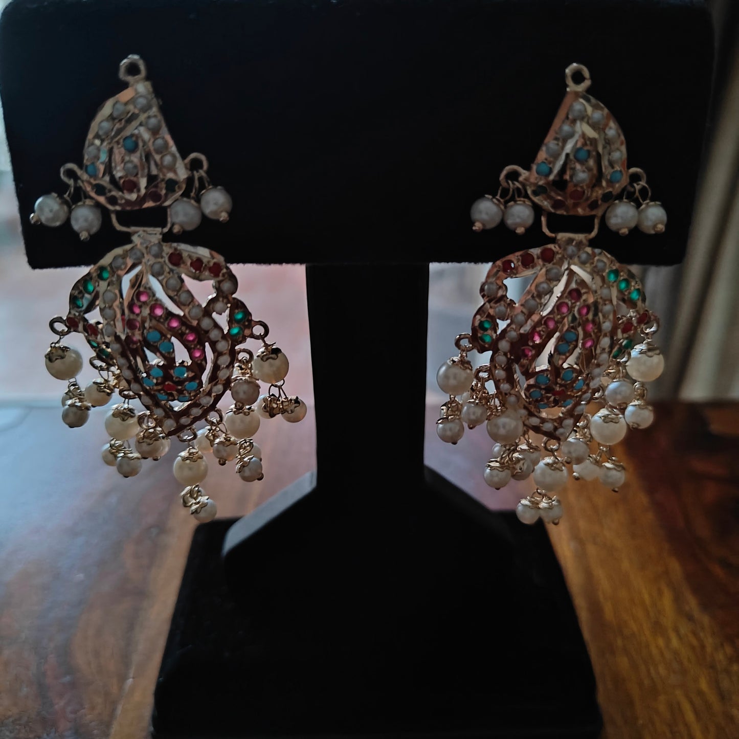 Jadau earrings with pearls and Navratan stones