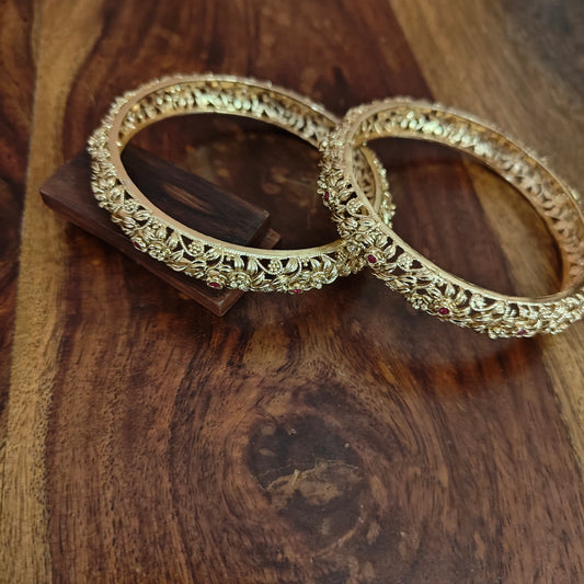 Golden bangles with intricate jali work(2pc)
