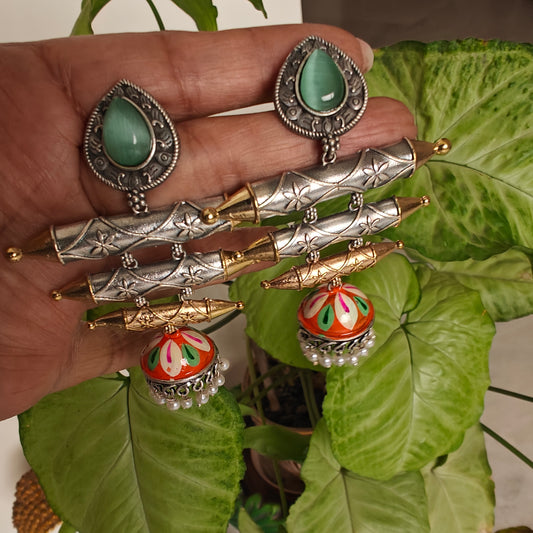 Dual tone earrings with painted jhumki