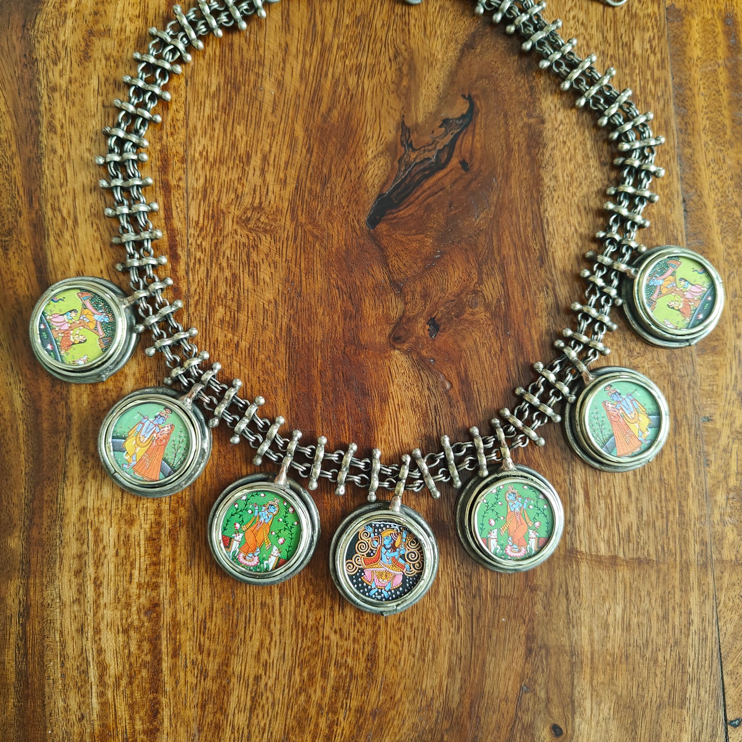 Bani thani/Krishna painted necklace on double chain