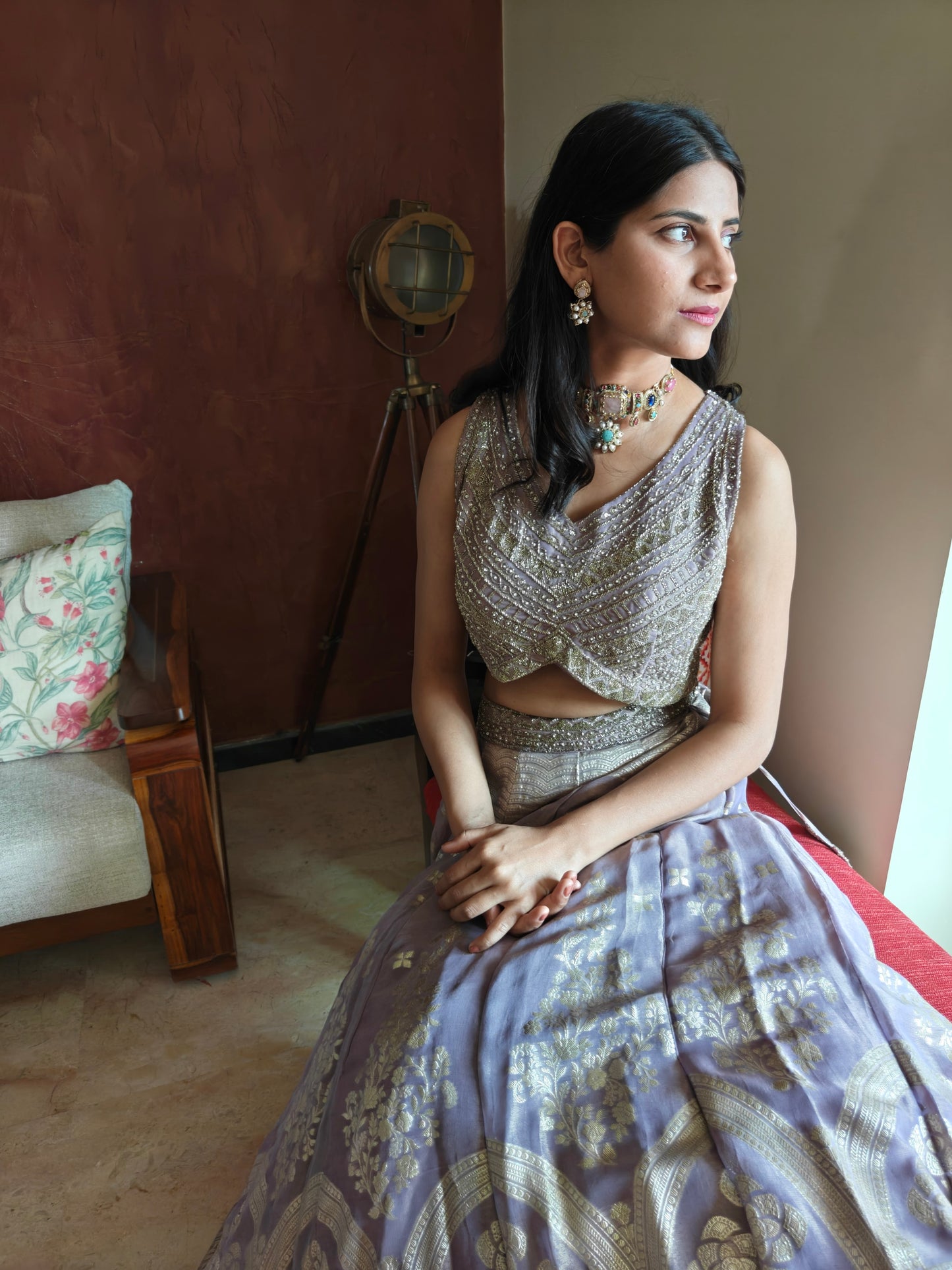 Vidula choker set with stones and pearls