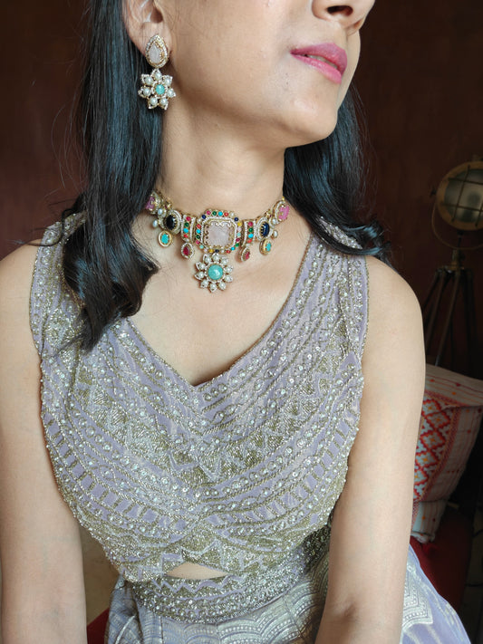 Vidula choker set with stones and pearls