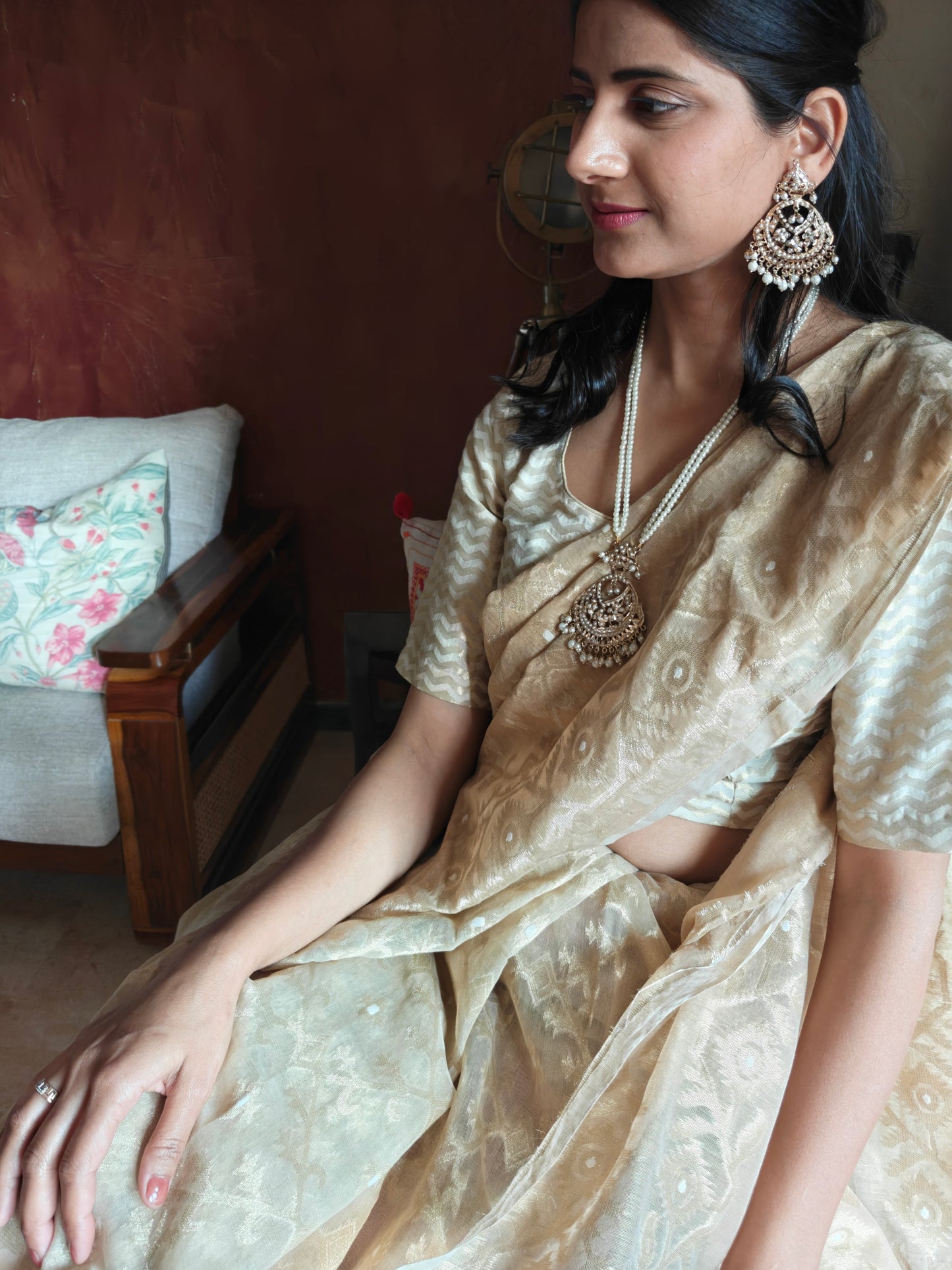 Jadau chandbali style pearl necklace set