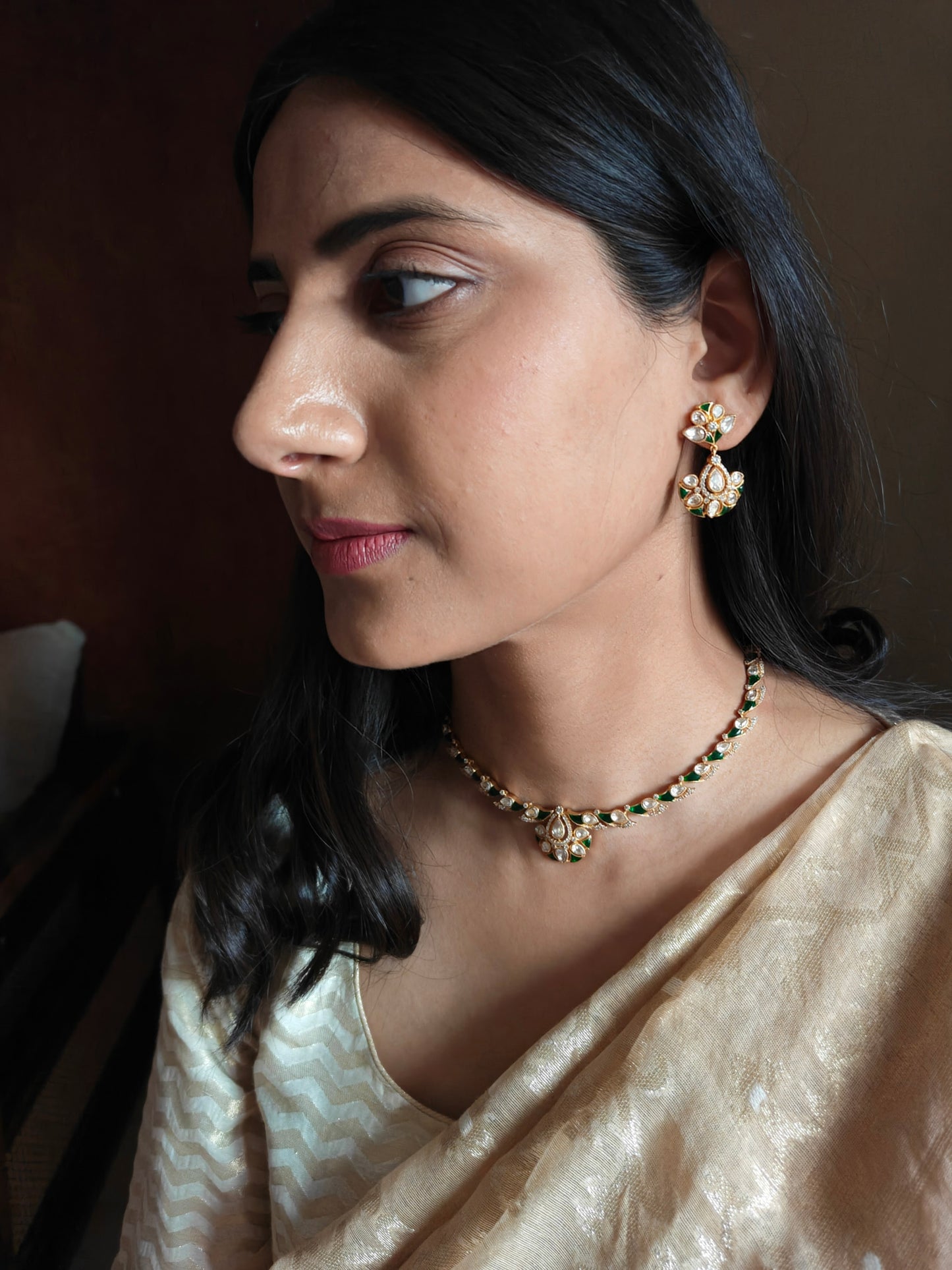Ruchika set with moissanite and kemp stones