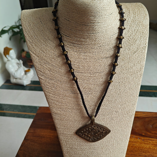Tribal necklace with brass pendant