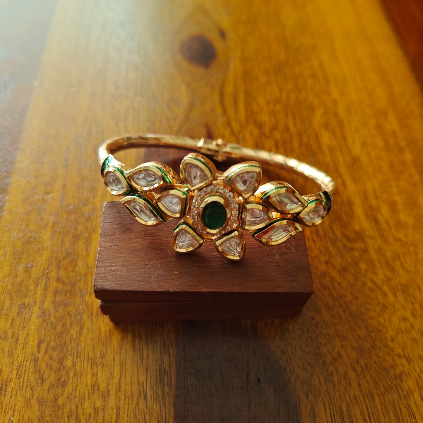Gold kara with kundan flower and stone(1pc)