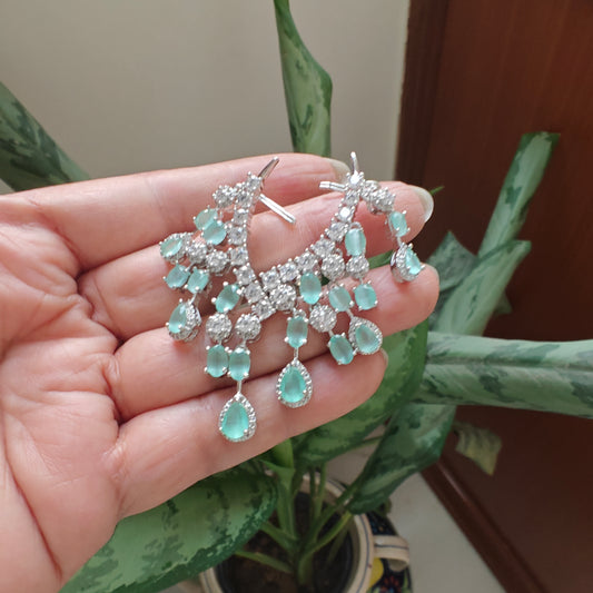 Earrings with cuff with stone hangings