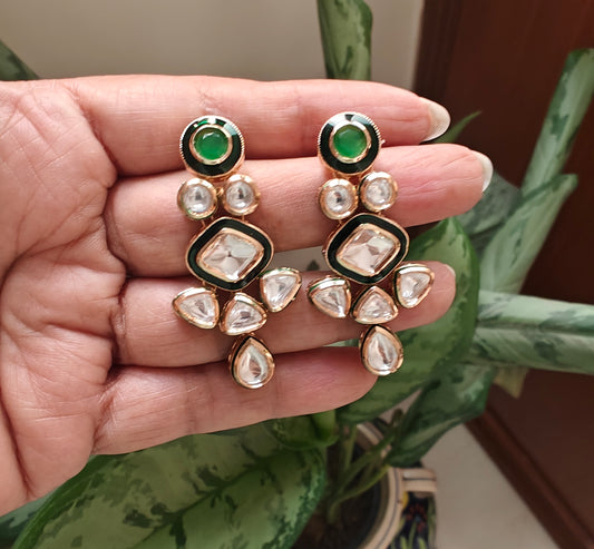 Moissanite earrings with stone and meenakari
