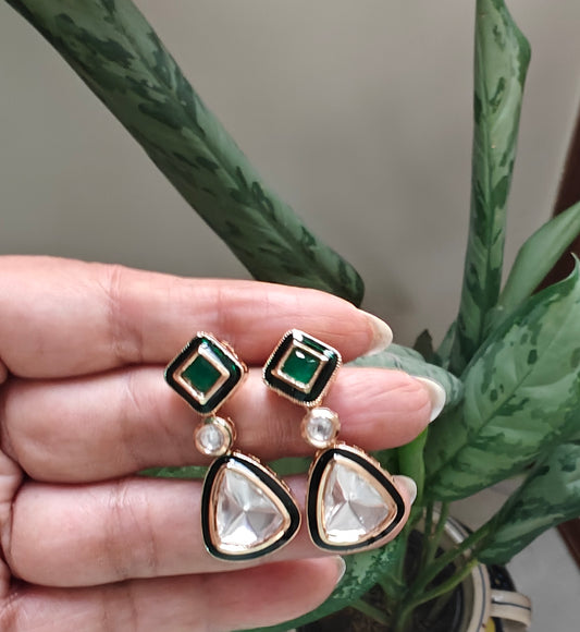 Earrings with moissanite drops and meenakari
