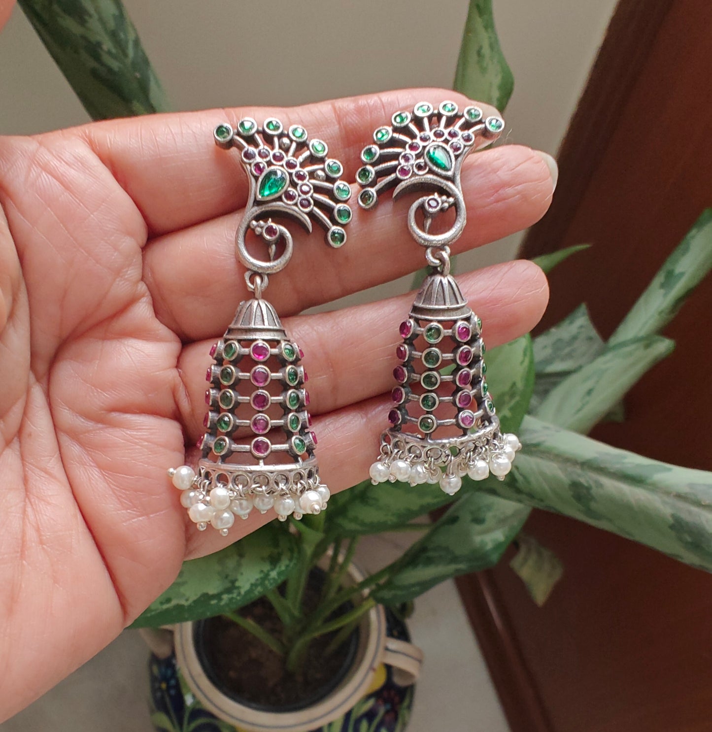 Earrings with mayur stud and stones