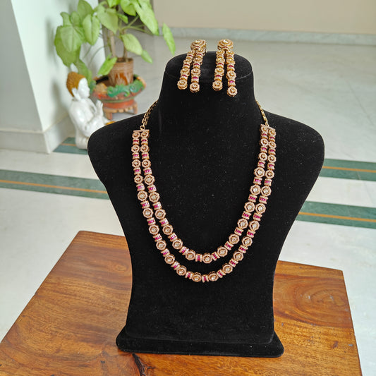 Ujjwala double layered set with red ruby stones and moissanite
