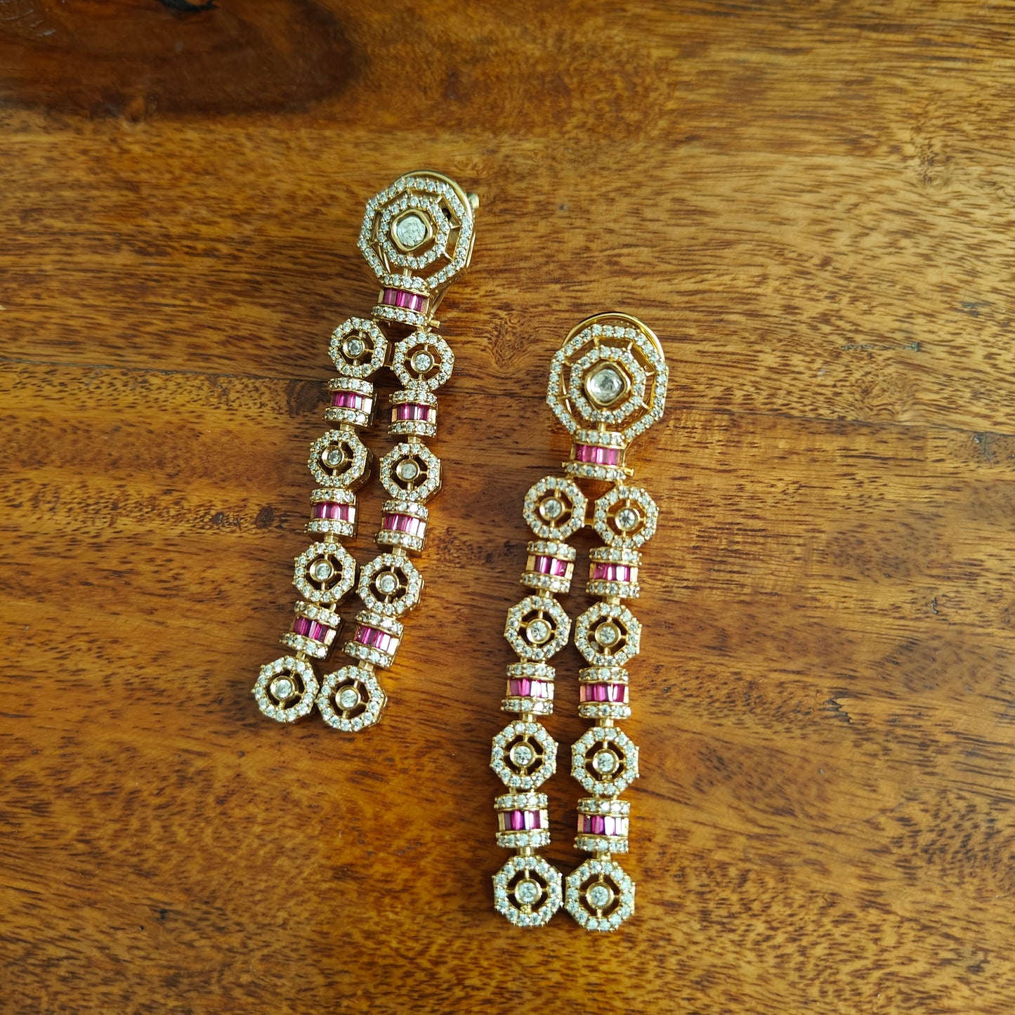Ujjwala double layered set with red ruby stones and moissanite