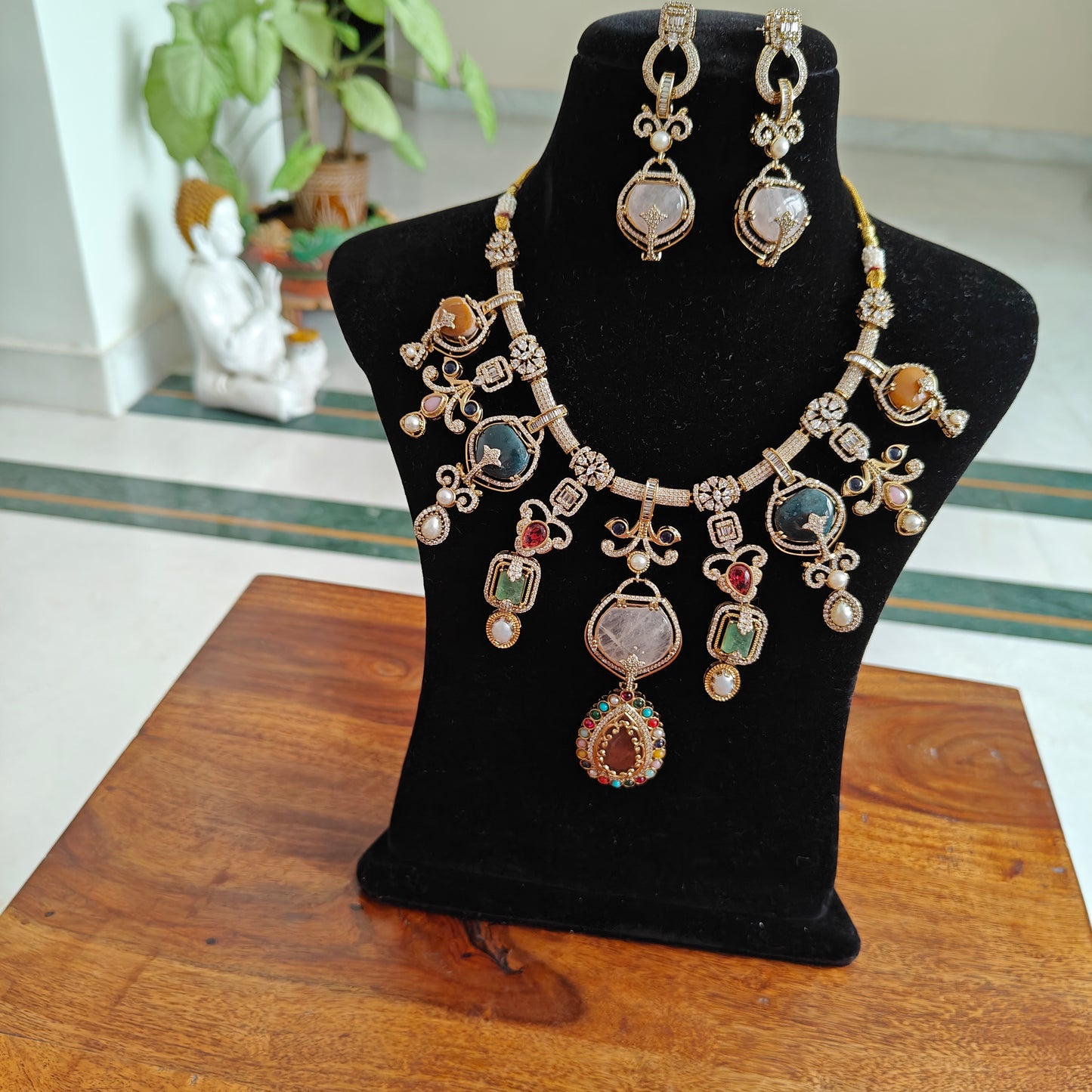 Triveni set with multicolour stones
