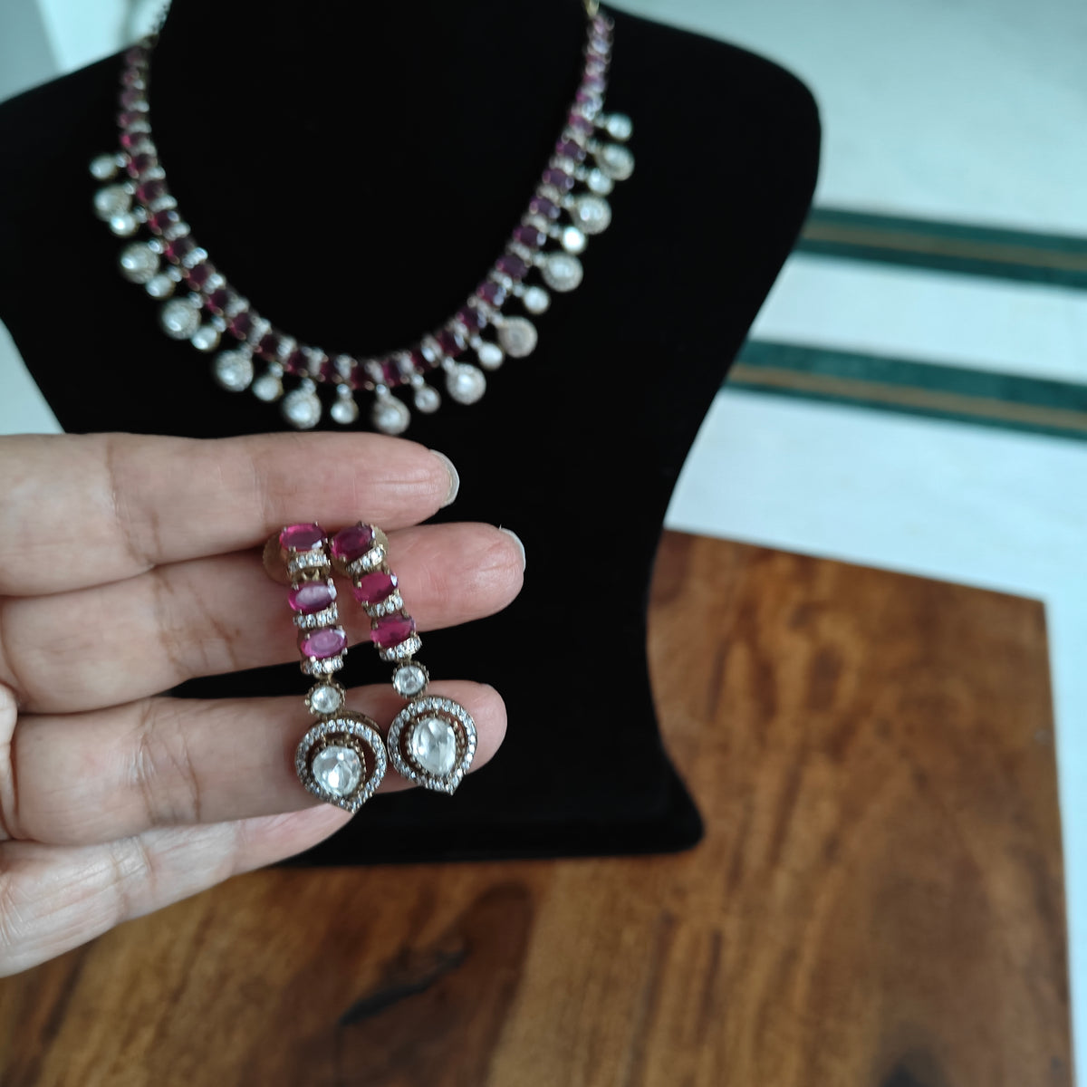 Punita set with ruby red stones  and moissanite drops