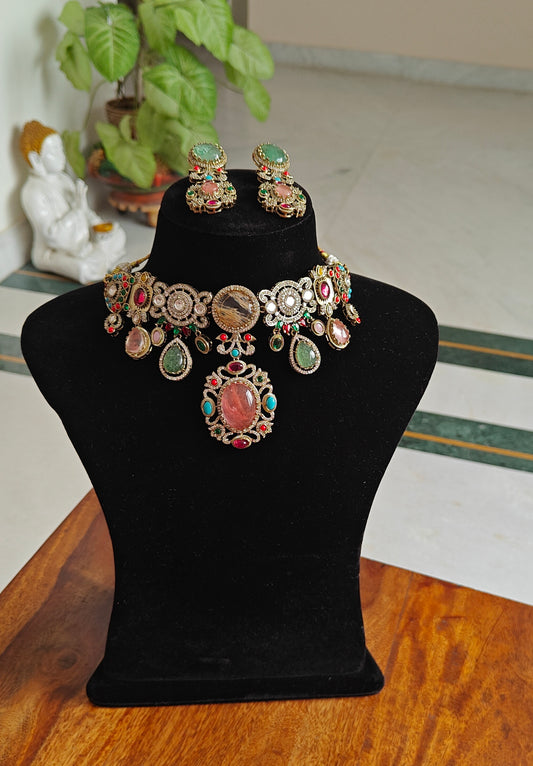 Trusha set with multicolour stones and navratan pieces