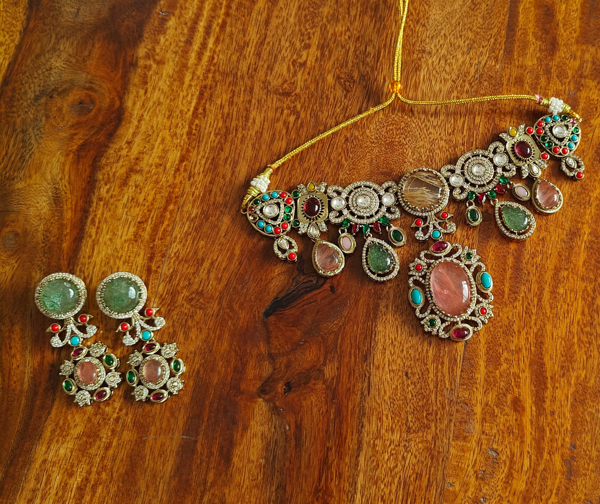 Trusha set with multicolour stones and navratan pieces