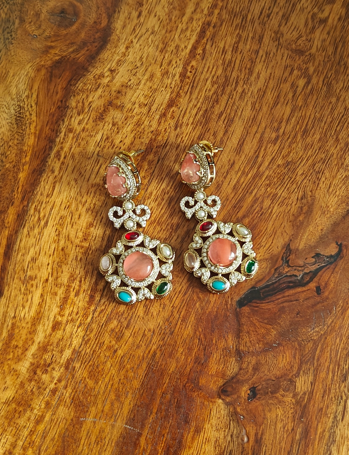 Teja set with  multicolour stone pieces surrounded with navratan stones