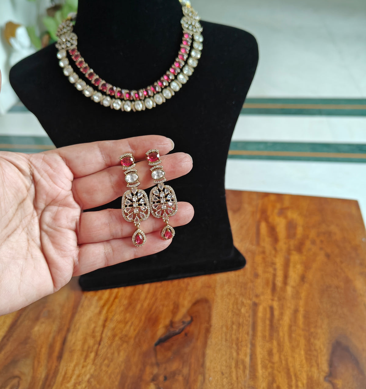 Reshma set with one layer of stones and one of moissanite