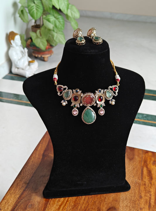 Rupali multicolour stone set with carving