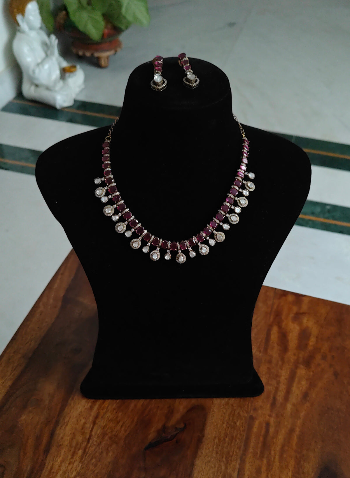 Punita set with ruby red stones  and moissanite drops