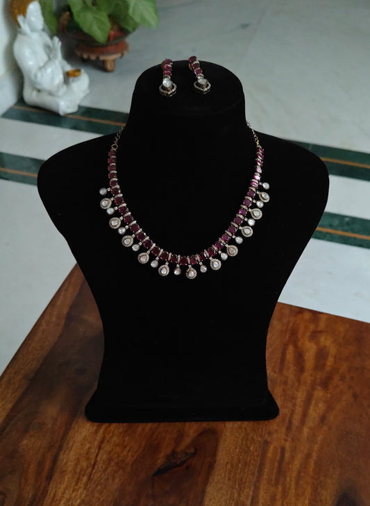 Punita set with ruby red stones  and moissanite drops