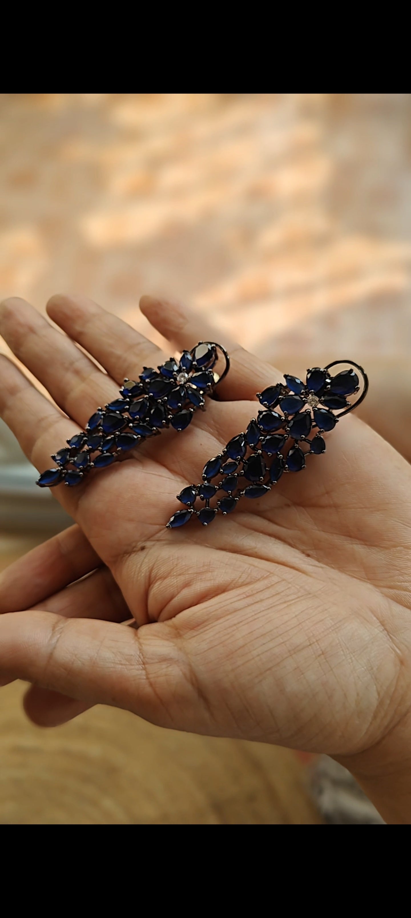 Pushpanjali earrings in blue sapphire,ruby pink, emerald green