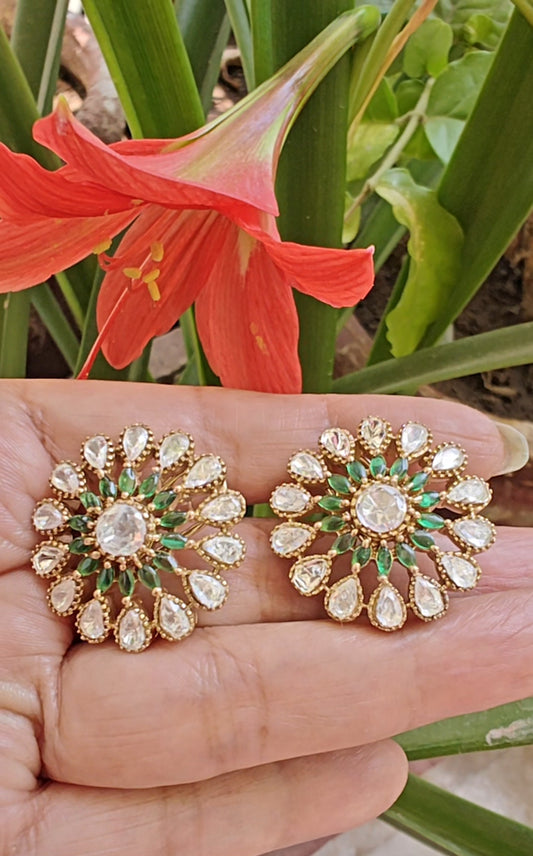 Fiza flower earrings with kundan and Ruby/emerald stone