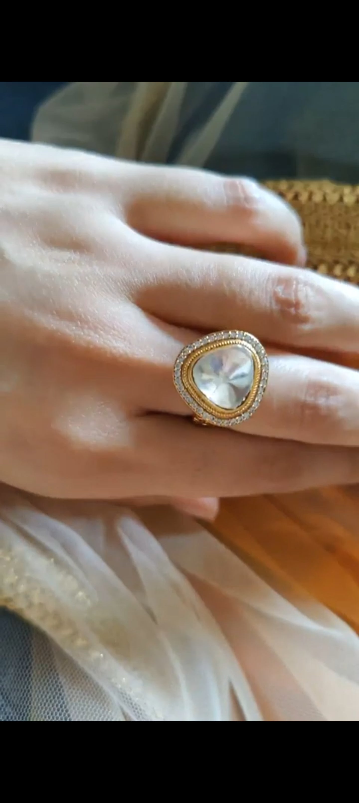 Ring with Moissanite and jali work