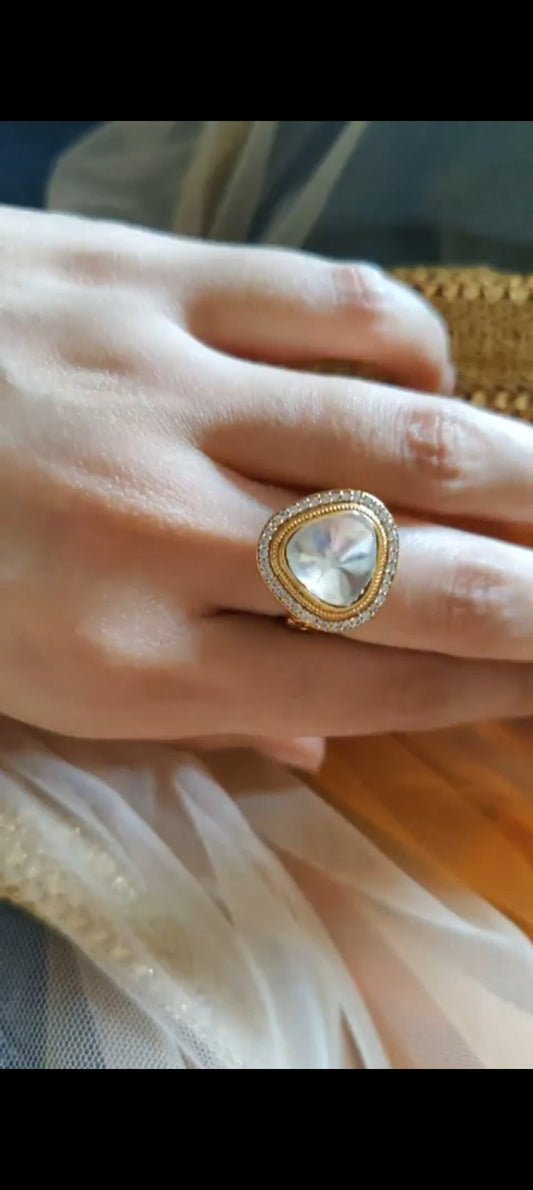 Ring with Moissanite and jali work