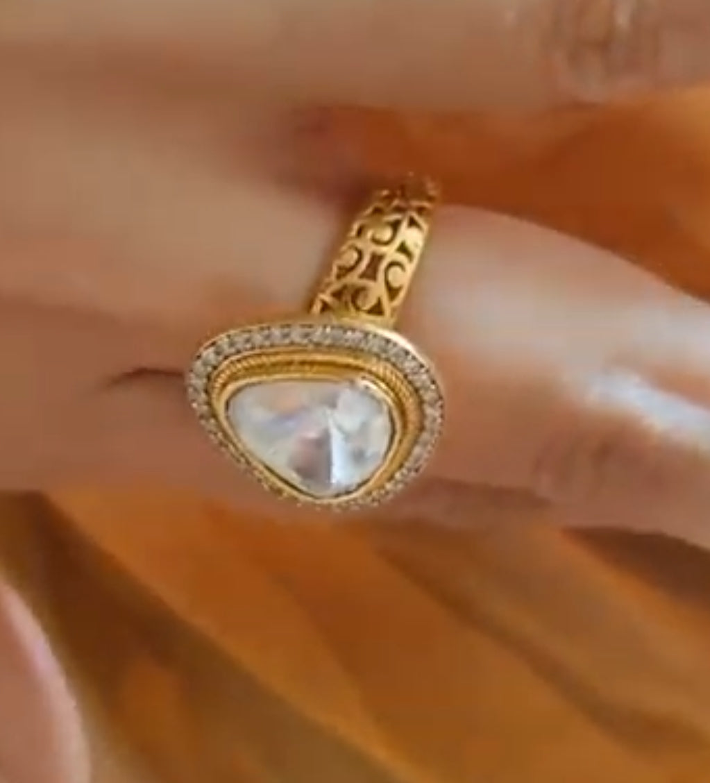 Ring with Moissanite and jali work