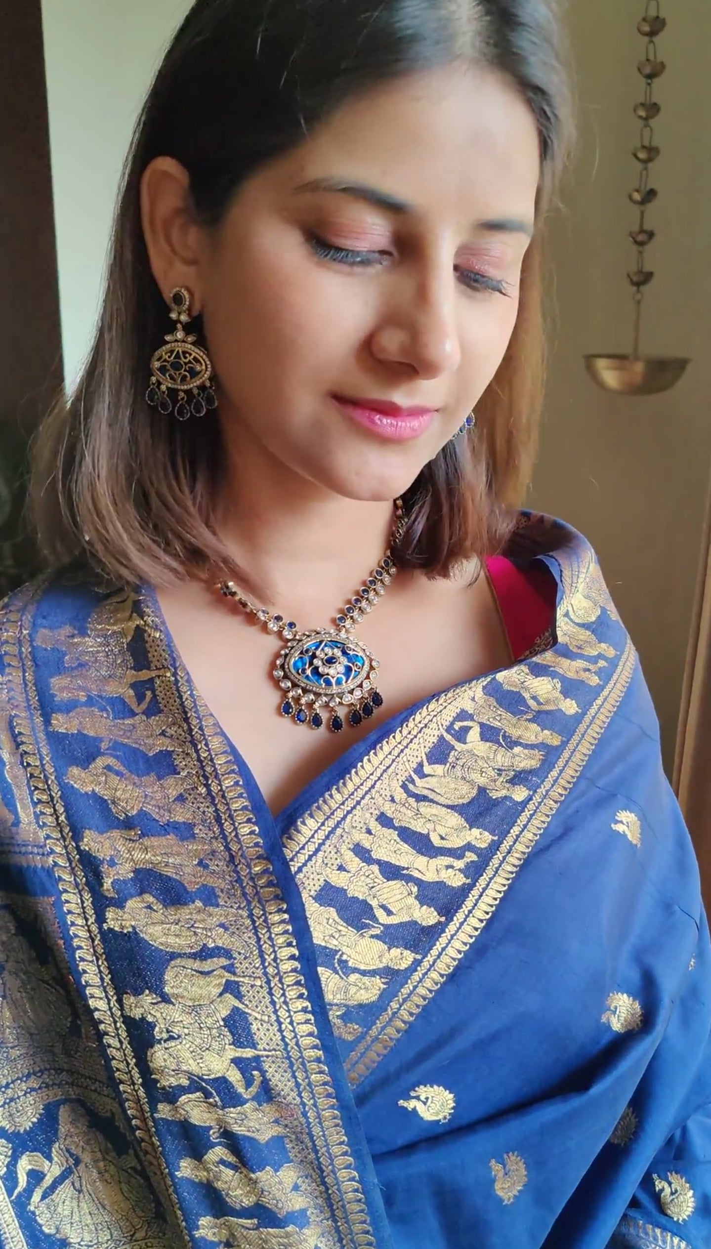 Chaitaly set with blue sapphire/mint green stones and kundan